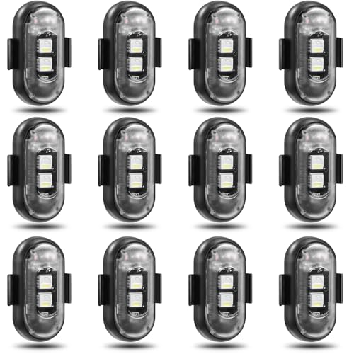 Suacopzar 12PCS Wireless LED Lights for Car, Wireless LED Strobe Lights with Remote Control, 8 Colors IP65 Waterproof USB High Brightness Anti-Collision for Car Motorcycle Truck Drone RC Aircraft Bike