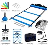 Haootadiy Agility Training Equipment, Football Training Equipment Includes 20FT Agility Ladder,4 Adjustable Agility Hurdles, 12 Football Cones, Parachute, for Training Soccer Basketball Athletes（Blue）