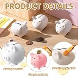 Skybooly 24 Pcs DIY Ceramic Piggy Banks Pig Piggy Banks Coin Bank Unglazed White Piggy Bank for Boys Girls with 2 Pcs Paint Strips 10 Pcs Brushes for Money Birthday Festival Fun Home Activities Gift