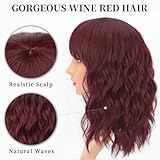 AISI HAIR Curly Bob Wig with Bangs Short Wavy Wine Red Color Wigs for Women Bob Style Synthetic Heat Resistant Bob Wigs