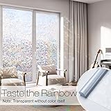 rabbitgoo Window Privacy Film Rainbow Film Decorative Window Sticker, 3D Static Stained Glass Cling Tint for Home Heat Control Non-Adhesive, 35.4 x 157.4 inches