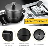 Ohleats Car Ashtray with Lid, Stainless Steel Smokeless Smell Proof Auto Ash Tray, Detachable Mini Portable Cup Holder Cigarette Ashtray for Vehicle Office Home, Car Accessories (Black)