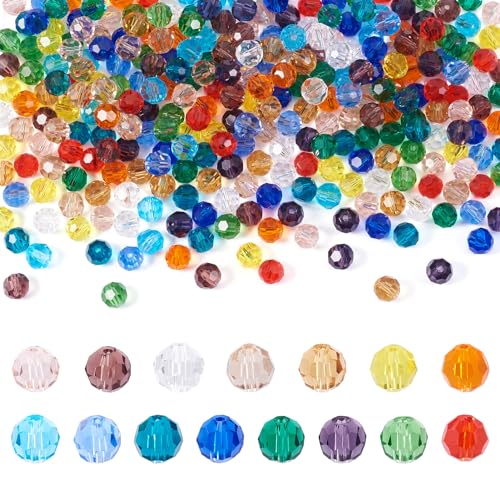 Beadthoven 300Pcs Faceted Round Glass Beads 8mm Transparent Crystal Beads Mixed Color Clear Round Ball Beads Suncatcher Beads for Bracelet Necklace Earrings Jewelry Making DIY Craft Supplies
