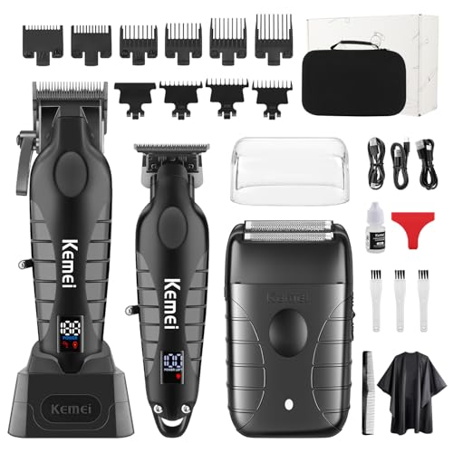 KEMEI Professional Hair Clippers for Men, Cordless Barber Clippers Set and Trimmers Kit, Rechargeable Electric Foil Shaver & Beard Trimmer, Men's Facial Grooming, Hair Cutting Tools, Gifts for Men