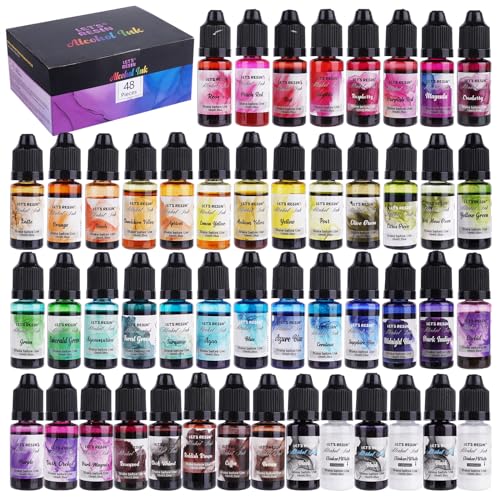 LET'S RESIN 48pcs Concentrated Alcohol Ink Set, Vibrant Colors Alcohol-Based Resin Ink for Epoxy Resin, Alcohol Paint Dye for Resin Art, Tumblers, Epoxy Resin (Each 0.35oz)