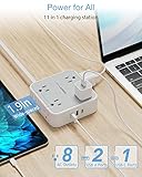 Surge Protector Flat Extension Cord Flat Plug Power Strip, 8 AC Outlets, 3 USB Charger(1 USB C Port) 3-Sided Outlet Extender, 5 Ft, 900 Joules Protection, Office Supplies, Dorm Room Essentials, Grey