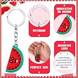 Tondiamo 24 Set Bulk Positive Keychains Inspirational Fruit Keychain with Funny Card Positive Christmas Xmas Gift(Watermelon)