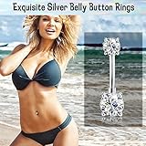 ZELORES Sterling Silver 14G Belly Button Ring Opal CZ Navel Piercing Jewelry Long Bar Belly Rings for Women 12mm (Silver-CZ 1)