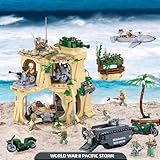 General Jim's Battle of Iwo Jima WW2 Military Brick Building Set - 1,124 Pieces | Historical Building Block Model Set | Includes Bunker, Vehicles, Soldiers, and Accessories