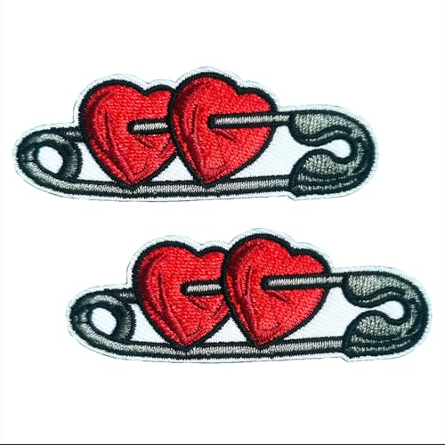 CHBROS 2 Pcs Funny Love Heart Embroidered Patches Applique Iron on Patches for Clothes, Jackets, T-Shirt, Backpacks………