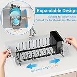 ANTOPY Sink Dish Drying Rack - Expandable Small Dish Rack Over Sink with Silicone Drying Tray, in Sink Dish Drainer for Kitchen Counter with Cutlery Holder, Drying Rack Fit for 14’’-19’’ Kitchen Sink