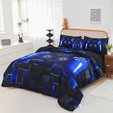 PERFEMET Twin Size Bed in A Bag 6 Pieces Gaming Bedding Set for Boys Blue Gamer Comforter with Sheet Set for Kids Teen Cool Video Game Black Quilt Bedding Set(Blue, Twin)