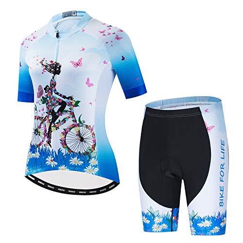 PSPORT Women's Cycling Clothing Suit Road Cycling Jersey Sets Team Bike Clothes Ladies Biking Outfits with 3 Rear Pocket CF23