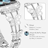 WINGLE Bling Band and Case for Apple Watch Band 44mm Women Series 6 5 4 SE, Butterfly Diamond Metal Band Rhinestone Crystal Bracelet Dressy Chain with Sparkle Screen Protector Case, 44 mm Silver