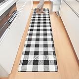 Long Kitchen Mat and Rug Anti Fatigue Mats for Kitchen Floor Runner 17.3''x71'' Black White Buffalo Plaid Runner Rug Non Slip Comfort Mat Cushion Kitchen Mat for Standing Kitchen Office Desk Laundry