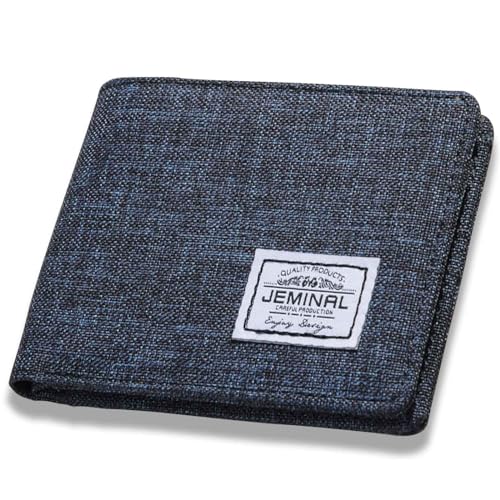 JEMINAL Men's Ultra-thin Canvas Short Cloth Wallet Men's Small Short Clip Boys Students Original Simple Niche Horizontal Short Money Clip (Blue), 31903#