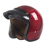 Harssidanzar Retro Motorcycle Helmet 3/4 Open Face Helmet Vintage Style for Men Women, DOT Approved CU601, Sparkling Red, Size S