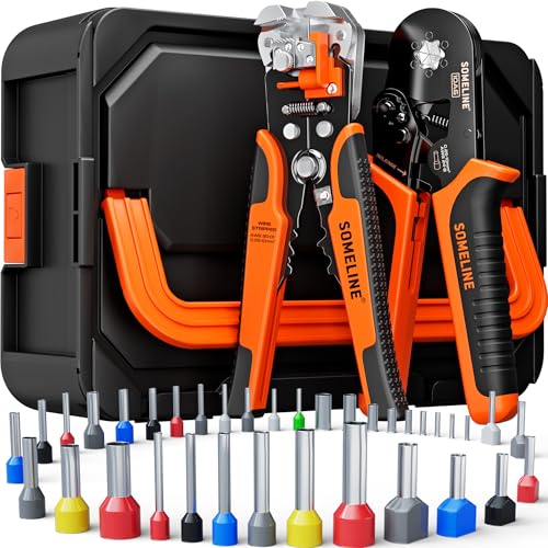 SOMELINE® Ferrule Hexagonal Crimping Tool Kit, 36 Sizes Ferrules, AWG 24-8 Ferrule Crimper, with Hexagonal Crimper and Automatic Wire Stripper, Ferrule Terminal Assortment Kit (Stackable Tool Box)