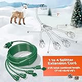 Eversimpleinc 1 to 4 Splitter Extension Cord (Combined 31 FT, End to End 13 FT), 3 Prong Plug with 4 Extended Outlets, with Weatherproof Covers for Indoor and Outdoor