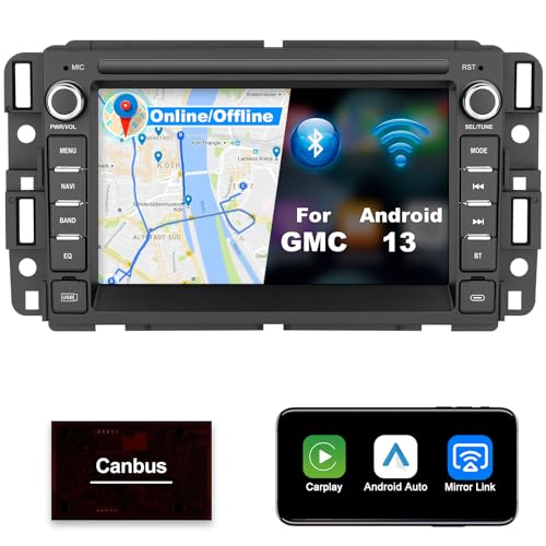 Jimwey Car Stereo for Chevy Silverado Chevrolet Tahoe GMC Sierra Yukon Buick Enclave Car Radio with Bluetooth, Carplay/Android Auto, WiFi SWC FM/AM GPS Navigator, 7 Inch Touchscreen Android Head Unit