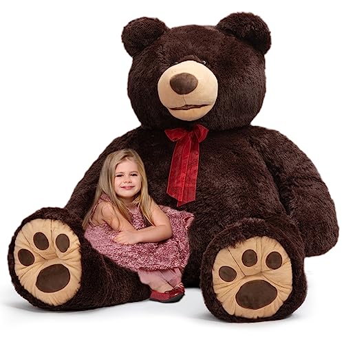 HollyHOME 5 ft Giant Teddy Bear Huge Teddy Bear with Embroidered Paw Big Plush Toy Gift for Girlfriend Kids 60 inches Chocolate Brown