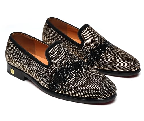 Erphpre Paul Mens Loafers Dress Shoes Sparkling Rhinestones Crystals Metallic Tip Original Designer Shoes Brown US 10
