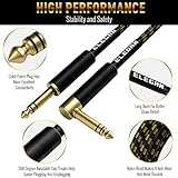 Elecan 1/4 Inch TRS Instrument Cable 4 Ft/2 Pack-Right Angle+Straight to Straight 6.35mm Male Jack Stereo Audio Interconnect Cord-Gold Plated-Braided-Balanced Line for Electric Guitar Bass+ 5 Ties