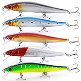 Sougayilang Fishing Lures Hard Bait Minnow Crankbait with Treble Hook Life-Like Swimbait Fishing Bait Deep Diver Lure Sinking Lure for Bass Trout Fishing Pack of 10PCS