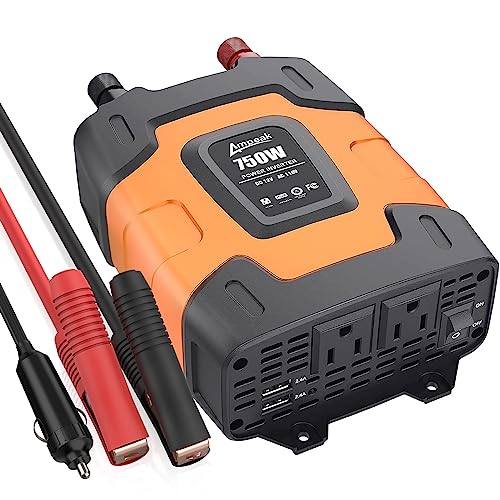 Ampeak 750W Power Inverter 4.8A Dual USB Ports 2 AC Outlets Car Inverter DC 12V to AC 110V 11 Protections for AC Appliances