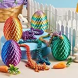 JOYIN 4Pcs 3D Printed Dragon Eggs with Laser Color Dragon, Articulated Toys, Easter Fidget Toy Basket Stuffers for Kids Party Favors, Easter Egg Hunt, Classroom Prize Supplies