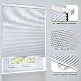 LazBlinds Cordless Cellular Shades, No Tools No Drill Blackout Honeycomb Shades Pleated Blinds for Windows, 35" W x 64" H, Silver White