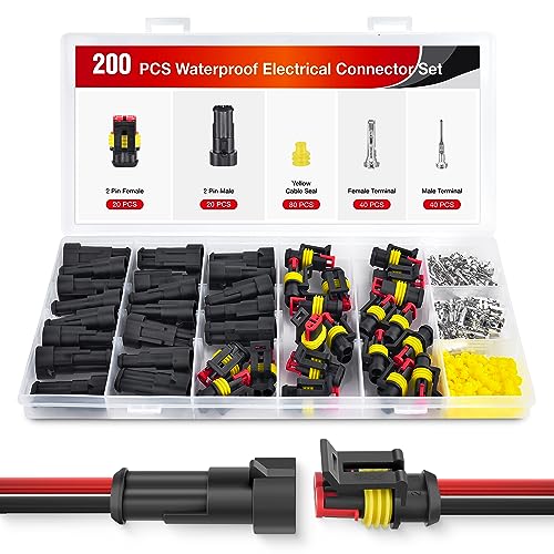 Nilight 200PCS 2 Pin Electrical Connector ‎Plug Male Female Terminal Wire Waterproof Connectors 2 Way Automotive Connect Set for Car Truck Motorcycle Marine Boat 20 Sets