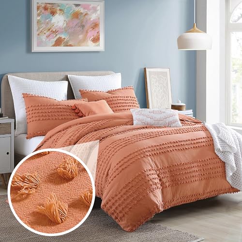 Swift Home Marilla 100% Cotton Prewashed Yarn-Dyed Dobby Clip Dot 5-Piece Bedding Comforter Set, All Season & Breathable, Oeko-TEX Certified – Brick, King