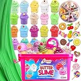 Jumbo Butter Slime Kit for Girls Ages 8-10-49 pcs w/Organizer Box Filled w/Slime Charms, Fruit- Ice Cream-Cup Cake & More- Birthday Gift for Boys Girls- Fidget Toys-Easter Basket Stuffers