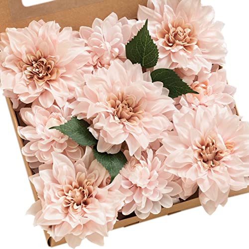 Ling's Moment Artificial Flowers 9pcs Silk Dahlia 5.5"/4.5" Fake Flowers for DIY Wedding Craft Bouquets Centerpieces Arrangements Party Baby Shower Home Decorations (Blush)