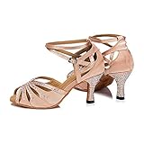 TTdancewear Women Rhinestone Ballroom Latin Salsa Performance Dance Shoes (7.5, Nude-2.5inch Heels)