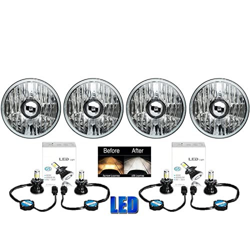 Octane Lighting 5-3/4 Crystal Clear Metal Glass Headlight LED 4000Lm H4 Light Bulb Headlamp Set (G5 LED Bulbs, 5.75")