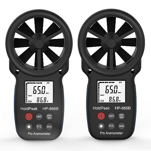 [2 PCS] HoldPeak 866B Handheld Anemometer, Digital Wind Speed Gauge Meter, Air Flow Velocity Temperature CFM Measuring Device for HVAC Outdoor Sailing Shooting Golf