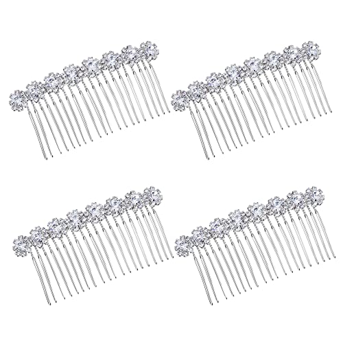 WBCBEC 4 Pack High-grade Alloy Diamond Rhinestone Flower Hair Side Combs Wedding Bridal Jewelry Hair Clips for Women(Silver)