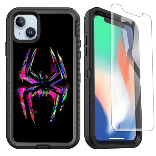 OTTARTAKS Compatible for iPhone 15 Case with Screen Protector, Spider Cool Full Body Heavy Duty iPhone 15 Case for Boys Men Black Shockproof 3-Layer Protective Case 6.1inch
