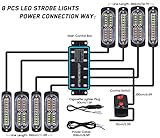 LINKITOM 8pcs Ultra Slim Sync Feature Car Truck Surface Mount Emergency Hazard Warning Strobe light with Strobe Controller and Wiring Harness (Amber & White)