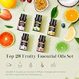 Fruity Essential Oils Set - Top 28 Fruit Fragrance Oil for Candle Making, Diffusers - Strawberry, Apple, Pineapple, Cucumber Melon, Cherry, Mango, Lemon, and Orange Scented Aromatherapy Oils