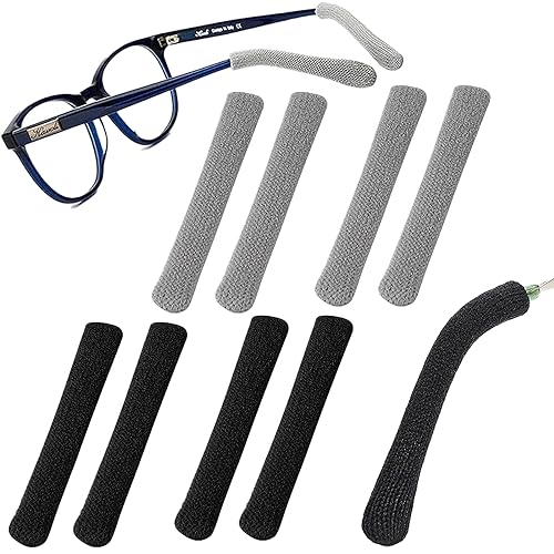 Glasses Ear Cushion Upgrade Soft Knitting Cotton Fabric Eyeglass Ear Cushions Holder Grips, Anti-Slip Eyeglasses Temple Tips Sleeve Retainer, For Glasses Sunglasses Eyewear(2pairs Black+2pairs gray)