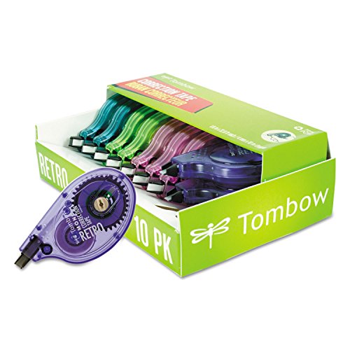 Tombow 68723 MONO Retro Correction Tape, Assorted Colors, 10-Pack. Colorful, Easy To Use Applicator for Instant Corrections