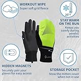 TrailHeads Mens Running Gloves Touchscreen Fingers & Convertible Waterproof Mitten Shell - for Winter, Reflective, Warm - Black/Hi Vis (Small/Medium)