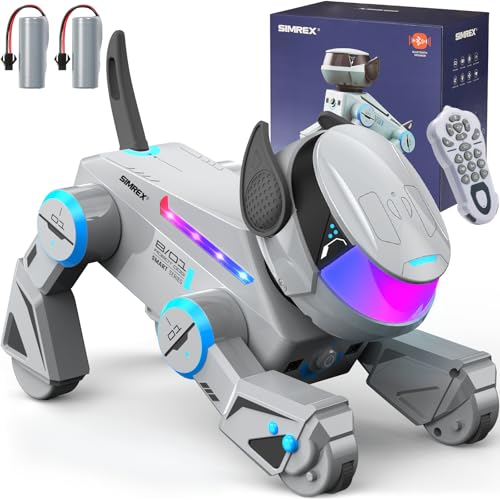 SIMREX Robot Dog Toys for Kids, Interactive Smart Robotic Dog with Touch Sensor, Bluetooth Remote Control, Dancing Tricks, LED Eyes, Birthday Gift for Boys and Girls(Gray)