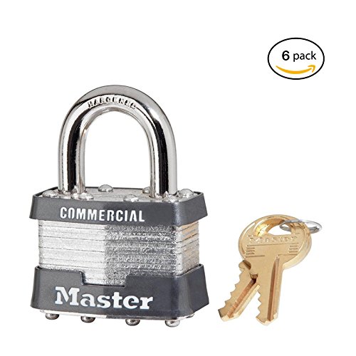 6 Pack Master Lock 1KA-2006 1-3/4" Wide Keyed Alike Commercial Grade Laminated Padlock with 15/16" Shackle Height - Keyed to 2006 Key Code