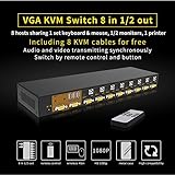 eKL VGA KVM Switch 8 Port in 2 Out Switcher 8x2 Supports Basic Keyboard and Mouse Audio USB 2.0 Devices Sharing 8 Computers