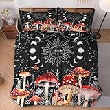 WeCozy Full Size Comforter Set with 2 Pillowcases, Sun Moon Boho Mushroom 3 Pcs Bedding for Kids and Adults, Astrology Tarot Witch Soft Comforter Set for Bedroom Bed Decor