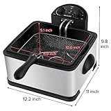 Secura 1700-Watt Stainless-Steel Triple Basket Electric Deep Fryer with Timer Free Extra Odor Filter, 4L/17-Cup,Silver